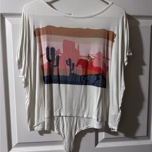 Ariat Women's Desert Graphic Crop Top - White and Pink